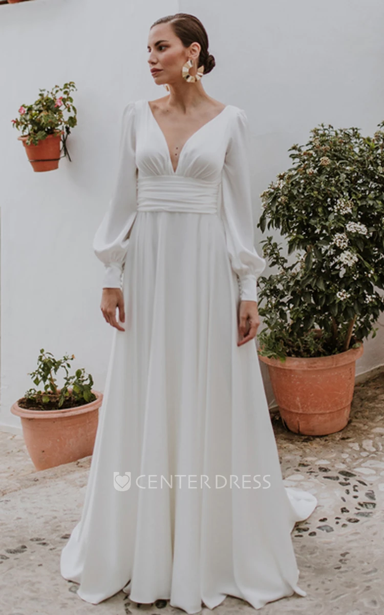 Romantic Chiffon Button Back Wedding Dress A-Line