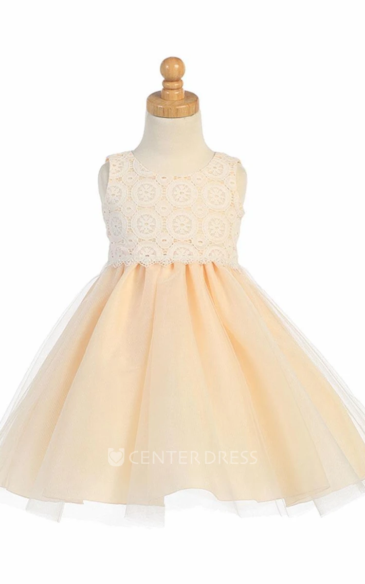 Floral Tiered Tulle&Lace Flower Girl Dress