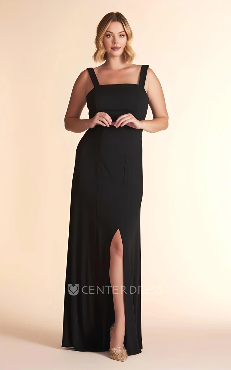 Ethereal Plus Size Sheath Chiffon Bridesmaid Dress Split Front & Elegant
