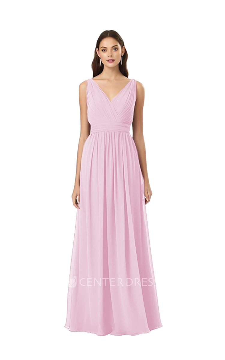 V-Neck Chiffon A-Line Bridesmaid Dress Romantic & Classy