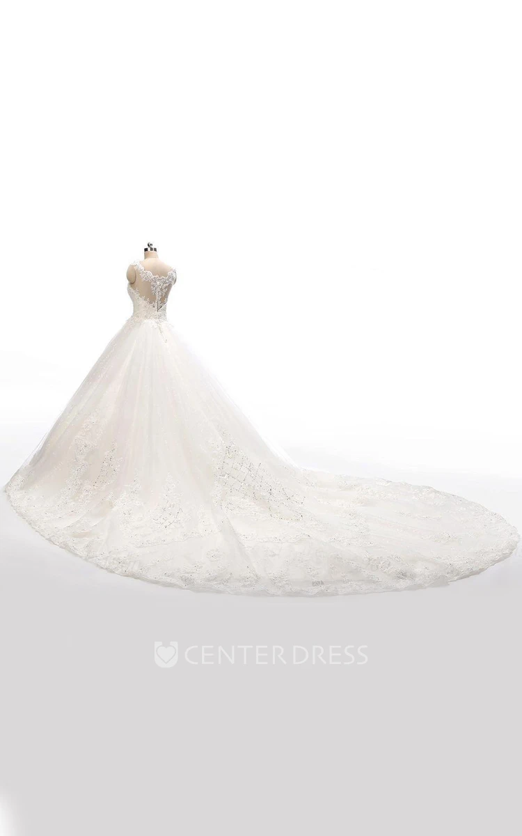 V-Neck Tulle Lace Weddig Dress With Beading Illusion
