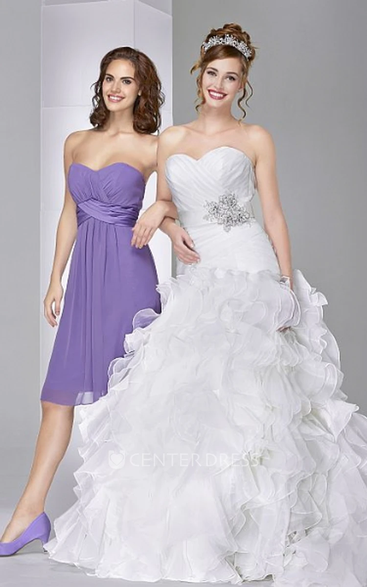 A-Line Jeweled Sweetheart Floor-Length Organza Wedding Dress With Criss Cross And Brush Train