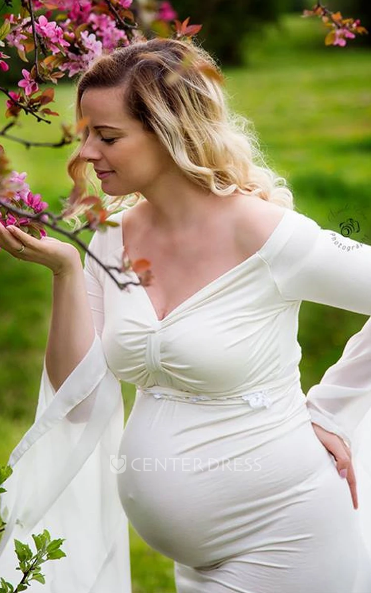 Sheath Court Train Long Sleeve Empire Maternity Wedding Dress