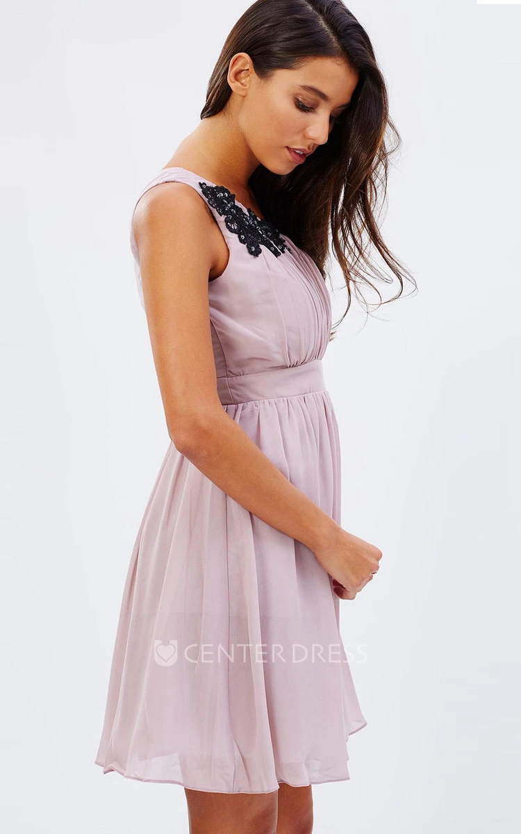 One-Shoulder Mini Ruched Chiffon Bridesmaid Dress With Appliques