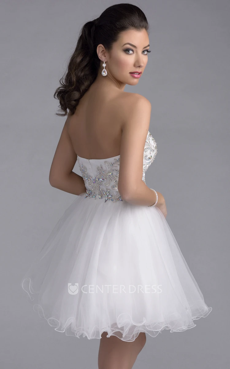 A-Line Tulle Mini Prom Dress With Beaded Lace Bodice