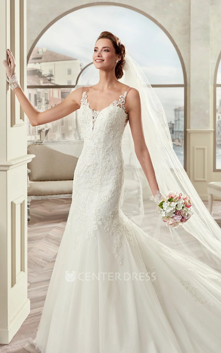 Sweetheart Mermaid Bridal Gown With Illusive Straps And Court Train
