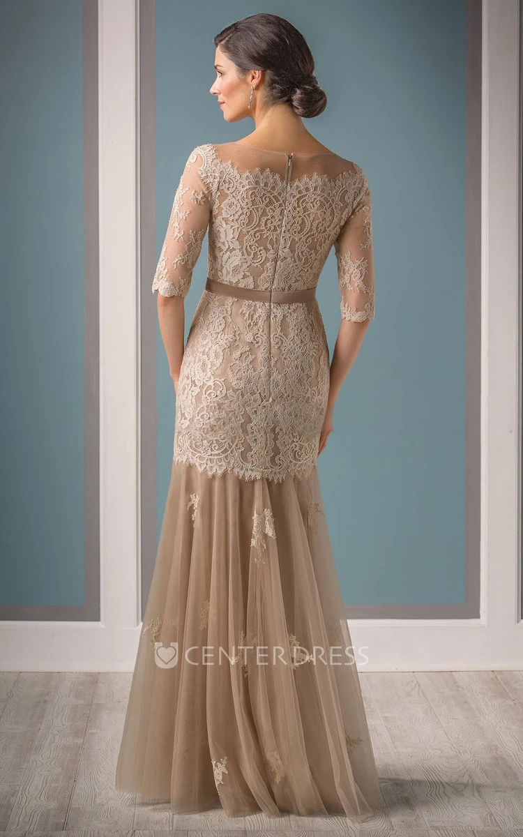 Half-Sleeved Mermaid Mother Of The Bride Dress With Appliques And Dropped Waist