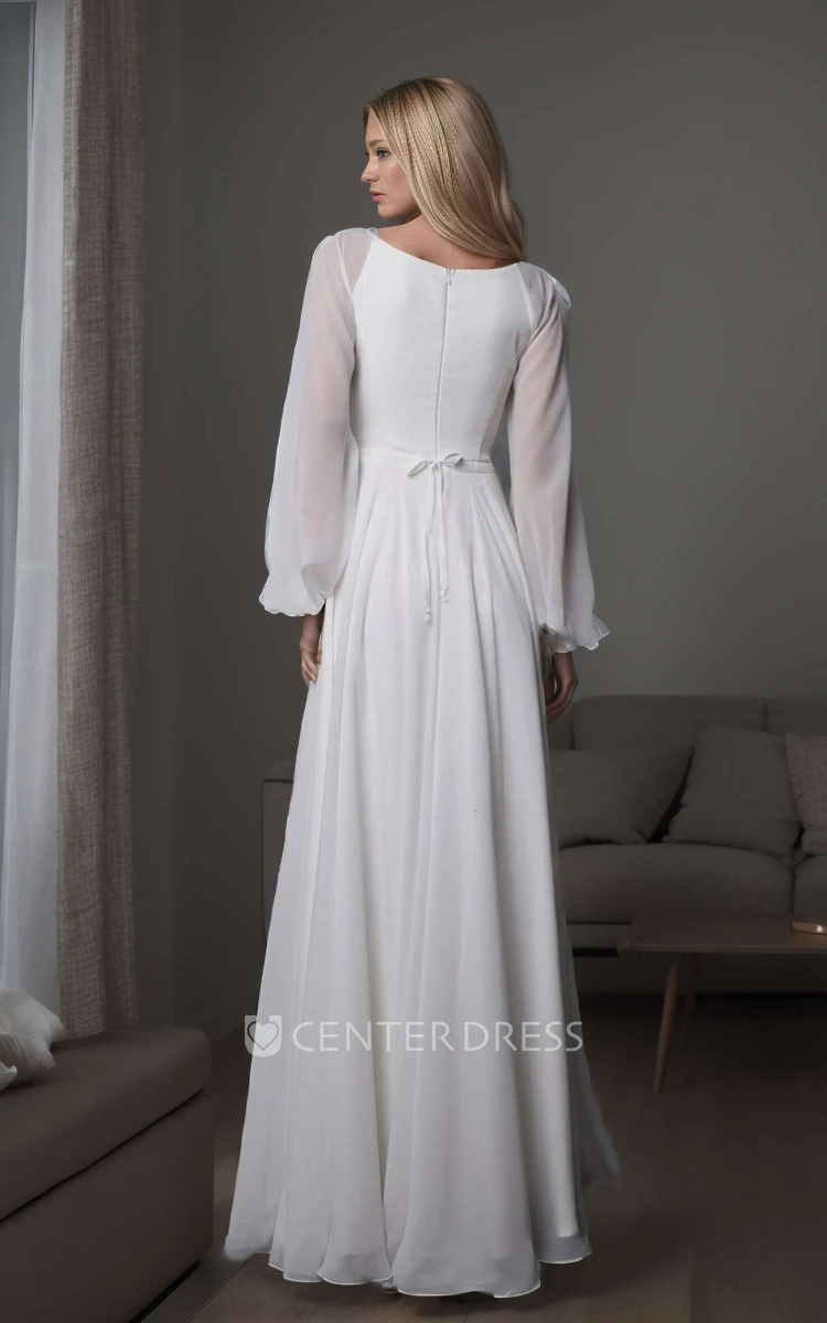 Modest Simple Long Sleeve A-Line Spring Maxi Wedding Dress Formal Minimalist Outdoor Country Garden Floor Length Bridal Gown with No Train