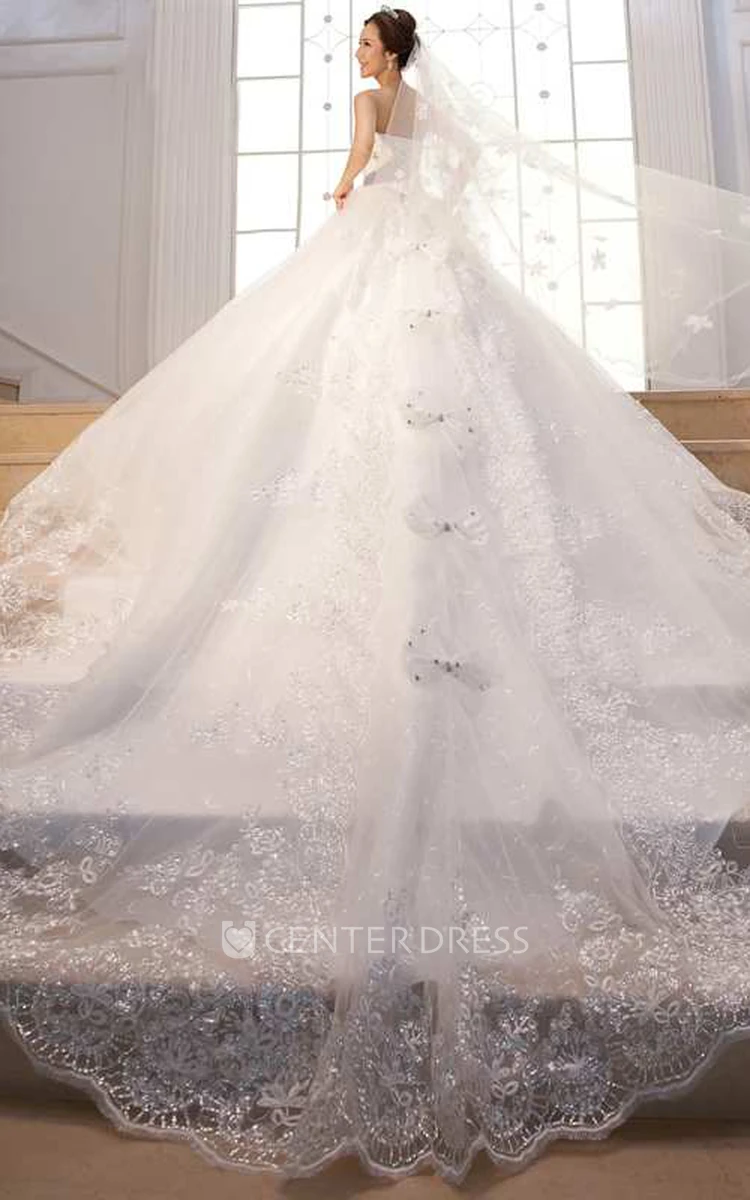 Sleeveless Sweetheart Neck Lace Ball Gown Dress With Beading