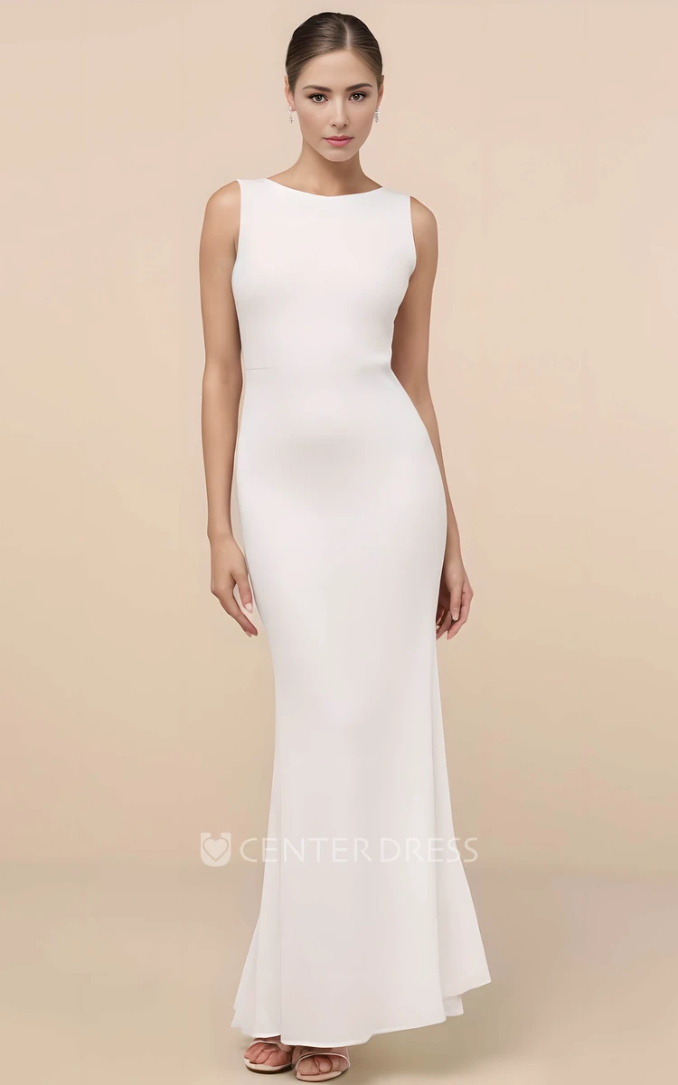 Solid Mermaid Satin Maxi Wedding Dress Minimalist Casual A-Line Backless Bow Ruffled Bridal Gown