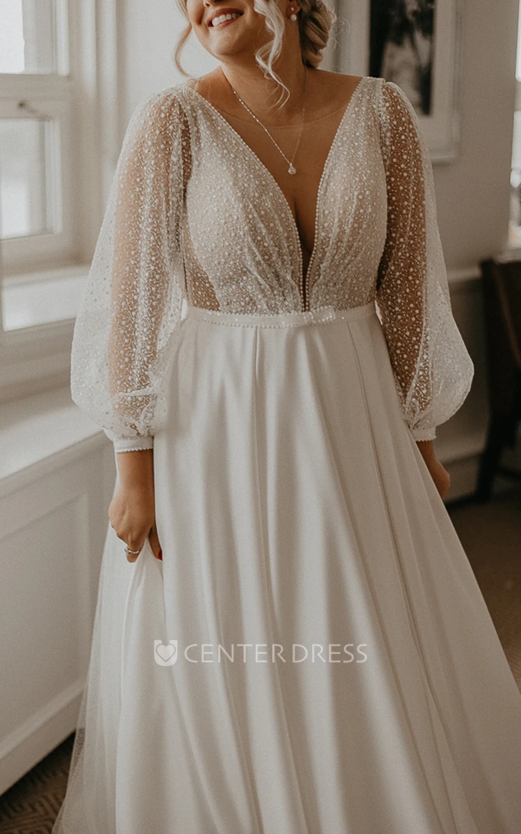 Sexy Modern Plus Size A-Line Ivory Boho Lace Satin Wedding Dress Formal Elegant Long Sleeve Backless Floor Length Bridal Gown with Bow Sash