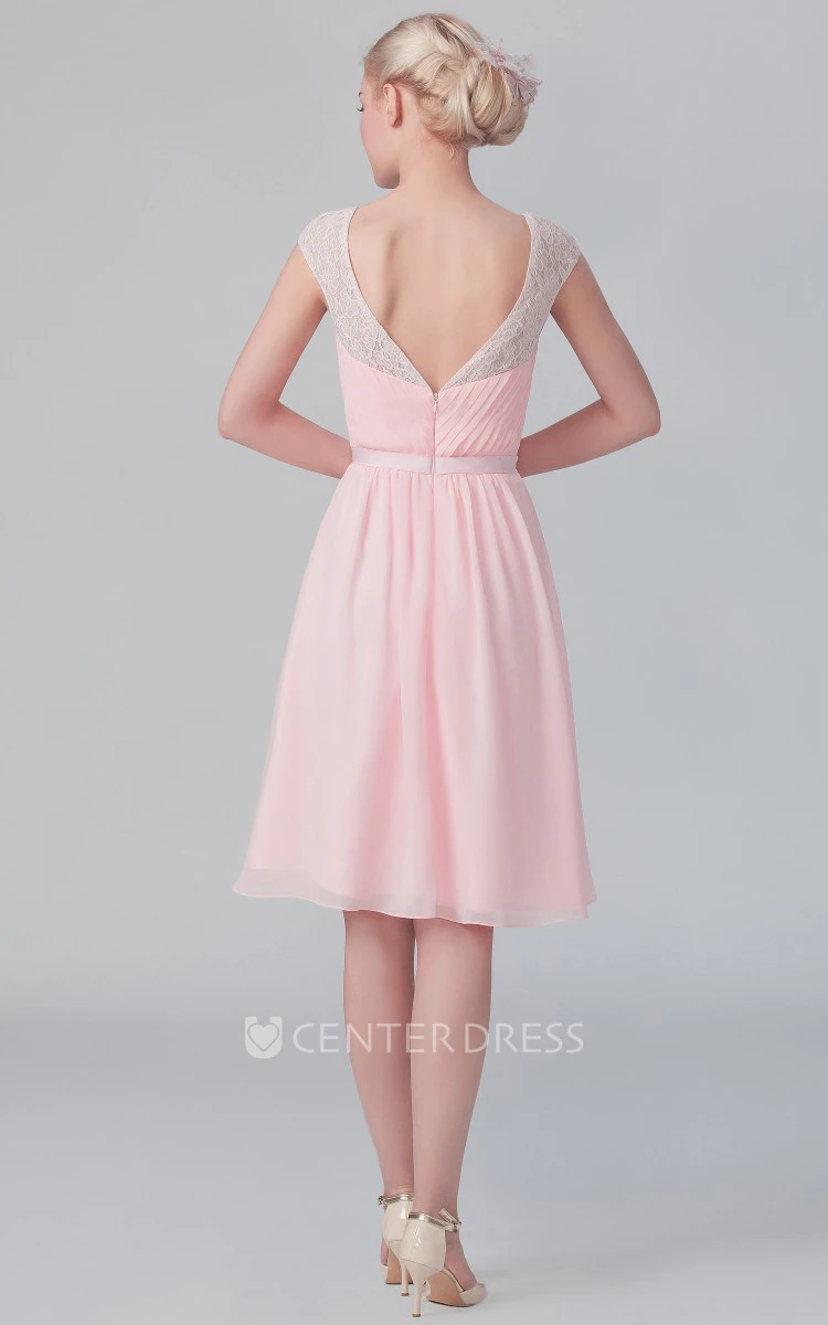 Short Graceful Cap-Sleeved Chiffon Dress With V Back