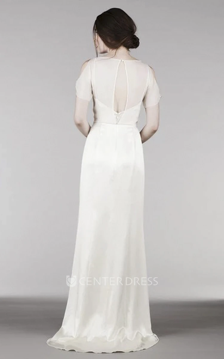 Short Sleeve Illusion Top And Keyholes For Shoulder And Back Elegant Wedding Dress