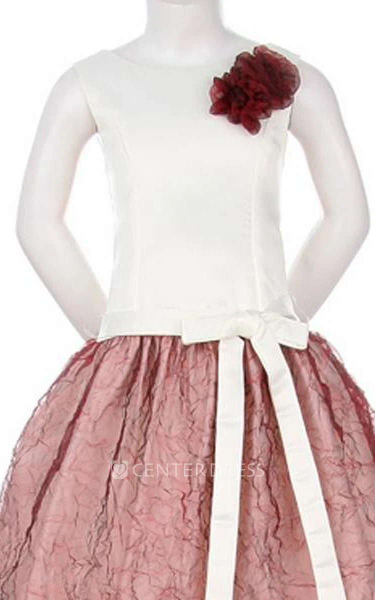 Tea-Length Sleeveless Organza&Satin Flower Girl Dress