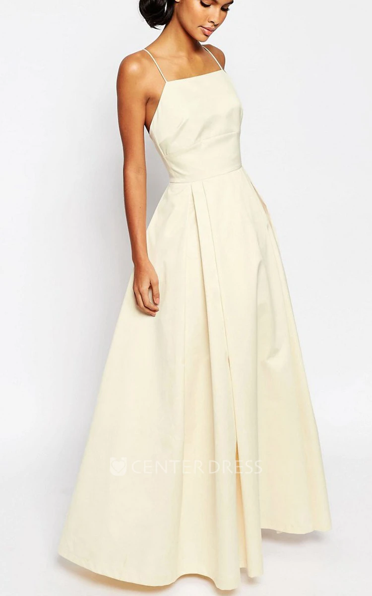 A-Line Long Spaghetti Sleeveless Wedding Dress