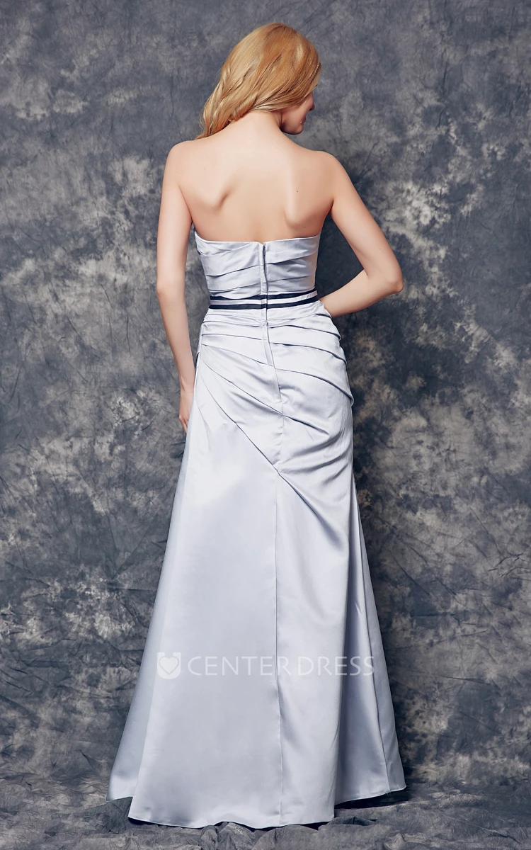Backless Sweetheart Ruched Long Satin A-line Dress