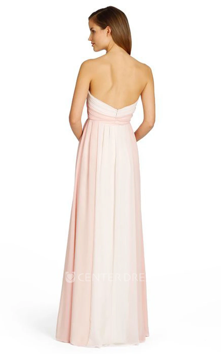 Strapless Floor-Length Ruched Chiffon Bridesmaid Dress With V Back
