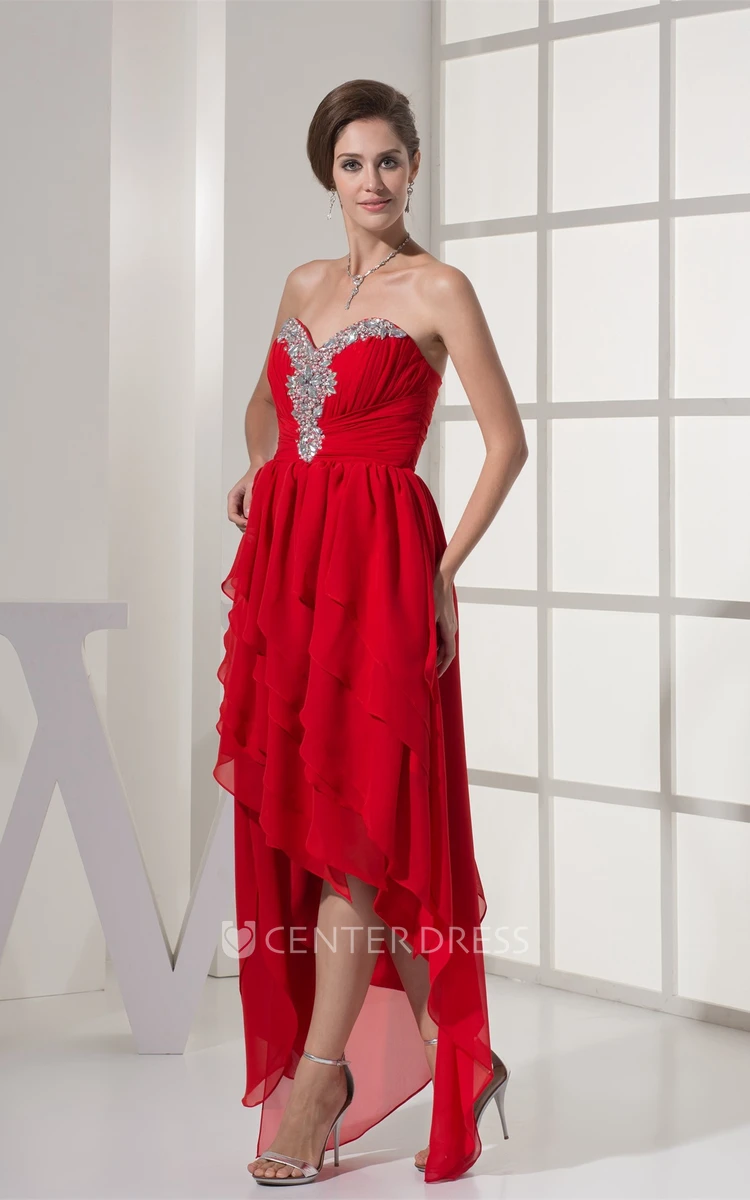 Beaded Sweetheart High-Low Chiffon Prom Dress with Ruffles