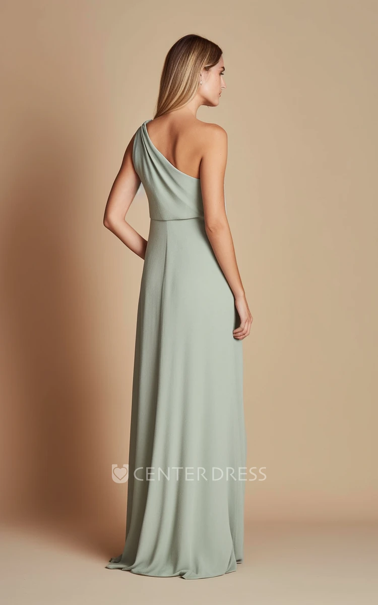 Modest Chiffon Sheath One-shoulder Bridesmaid Dress in 2024 Floor-length