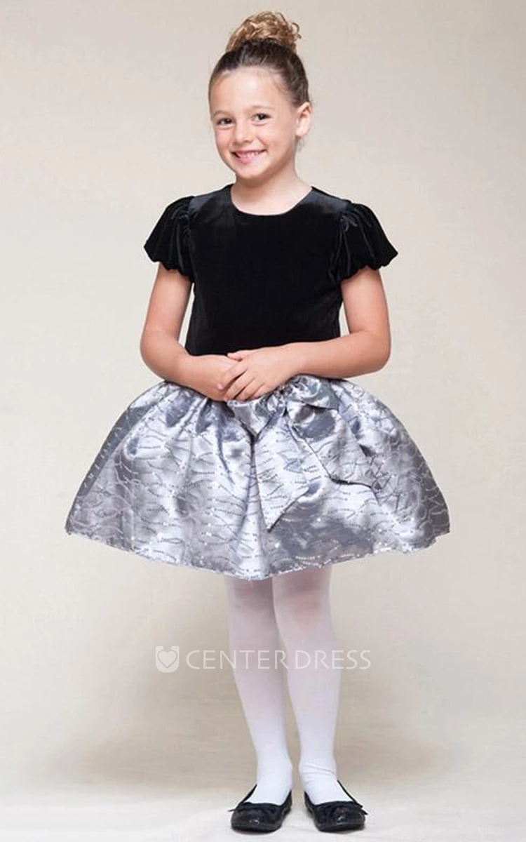 Mini Bowed Sequins Flower Girl Dress With Tiers