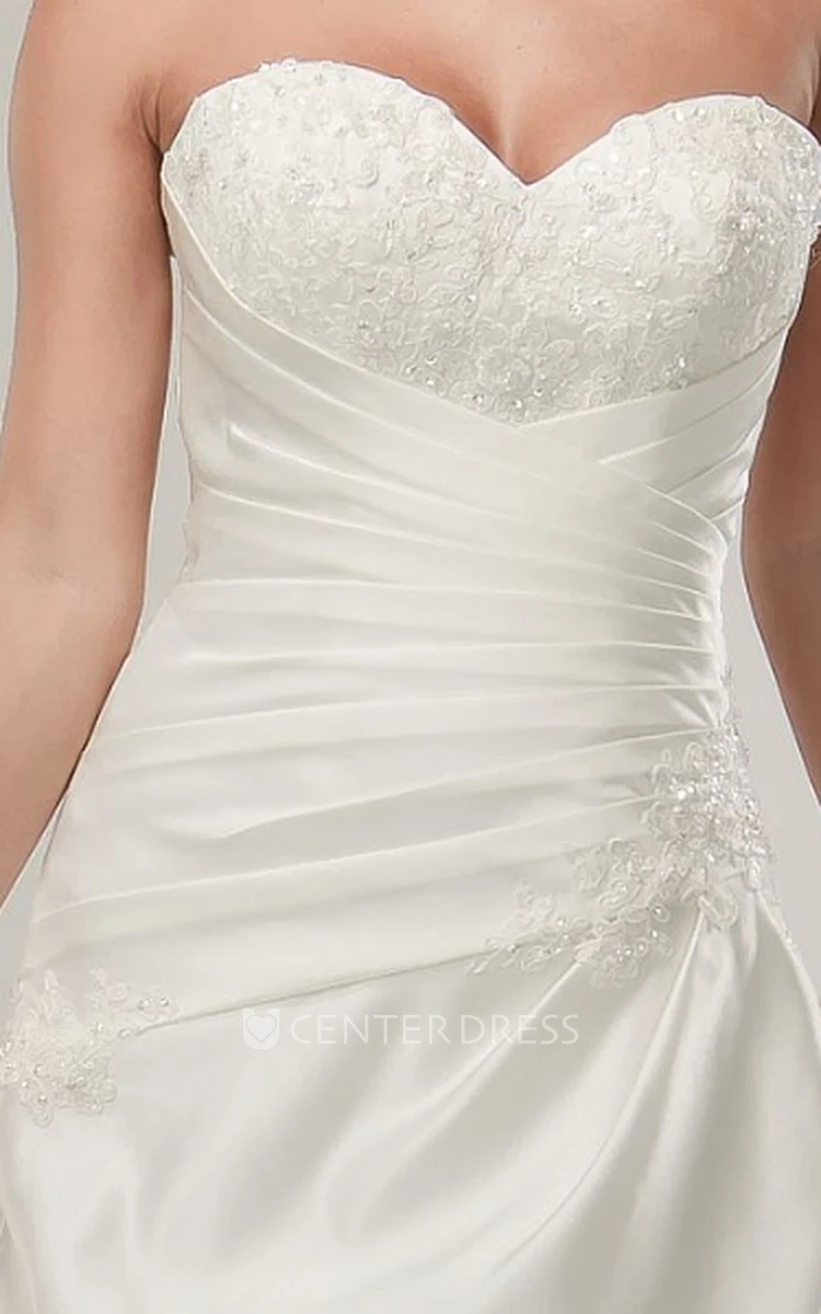 A-Line Beaded Sweetheart Satin Wedding Dress With Pick Up