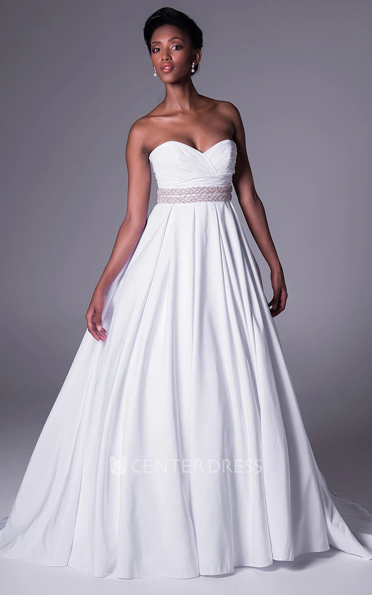 A-Line Jeweled Sweetheart Maxi Chiffon Wedding Dress With Criss Cross And V Back