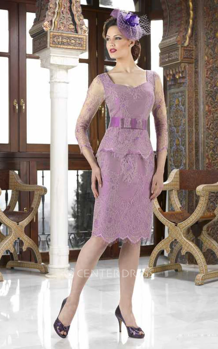 Pencil Knee-Length Scoop Neck Illusion Sleeve Lace Mother Of The Bride Dress