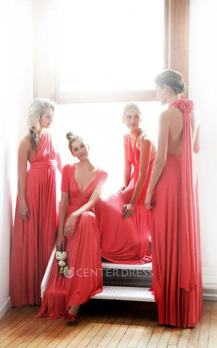 Different Style Chiffon Prom Gowns Floor Length Ruffles Concertible Bridesmaid Dresses