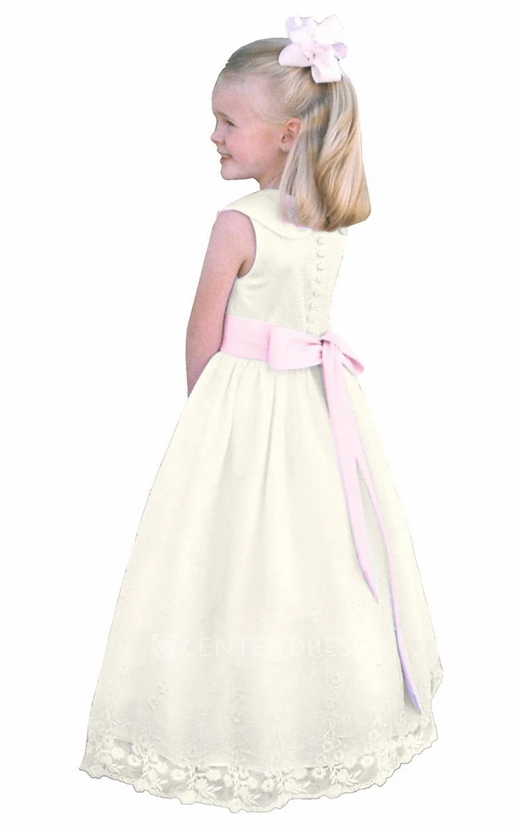 Natural Sleeveless Satin Flower Girl Dress