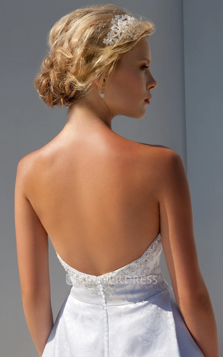 A-Line Sleeveless Floor-Length Beaded Sweetheart Satin Wedding Dress
