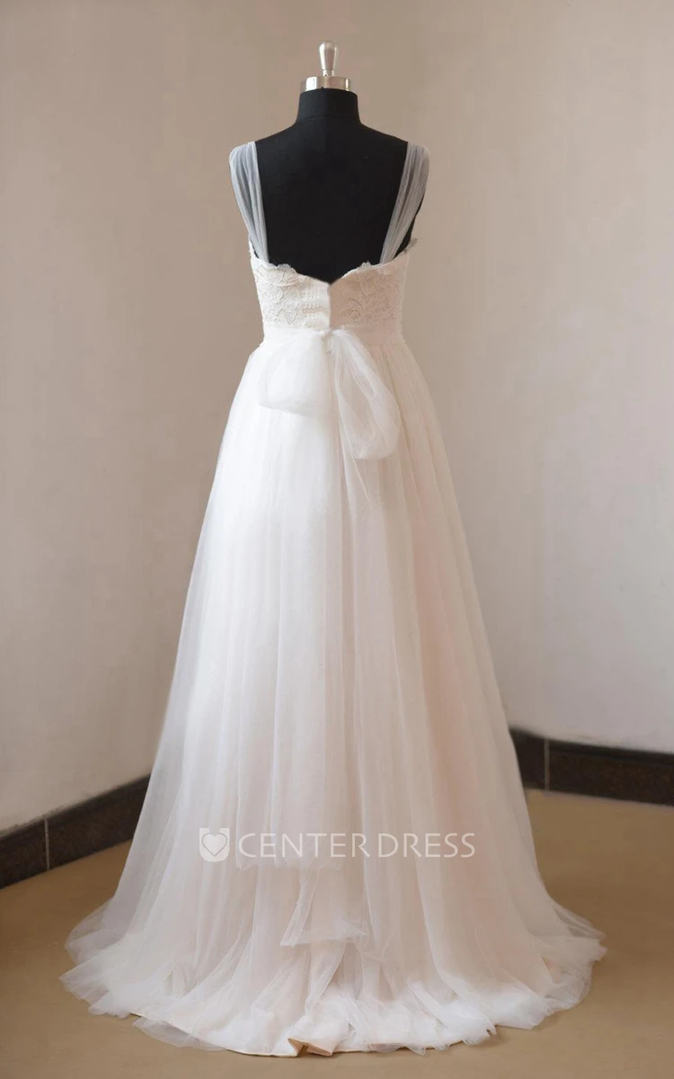 Floral Boho Lace A-Line Wedding Dress Elegant Modest Tulle Chiffon Maxi Bridal Gown