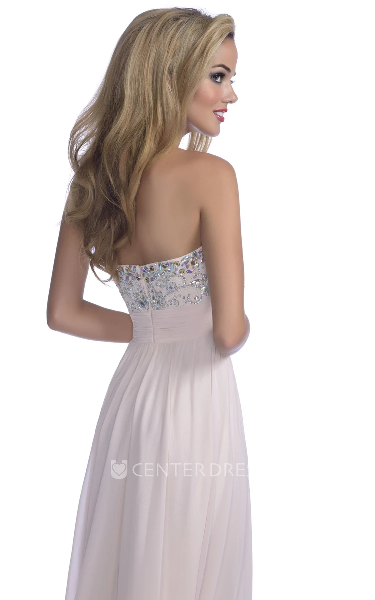 Sophisticated Sweetheart Side Slit A-Line Prom Dress With Rhinestone Bodice