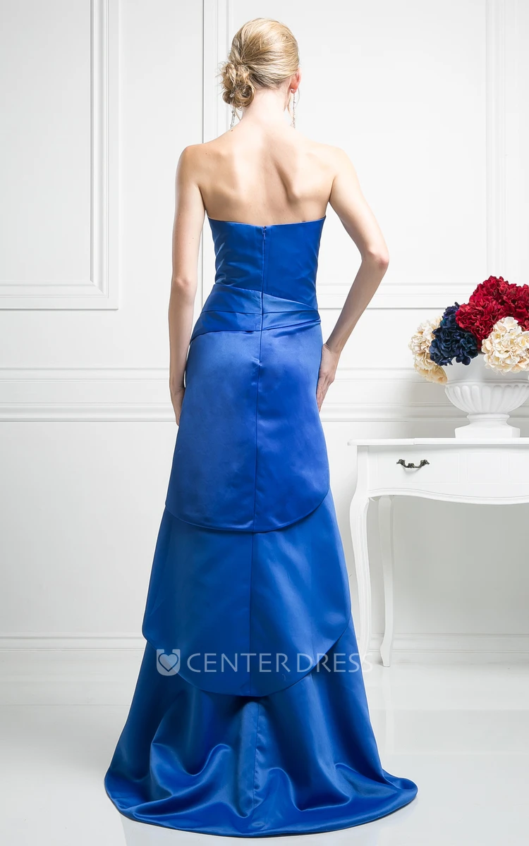 Sheath Sweetheart Sleeveless Satin Zipper Dress With Split Front And Tiers