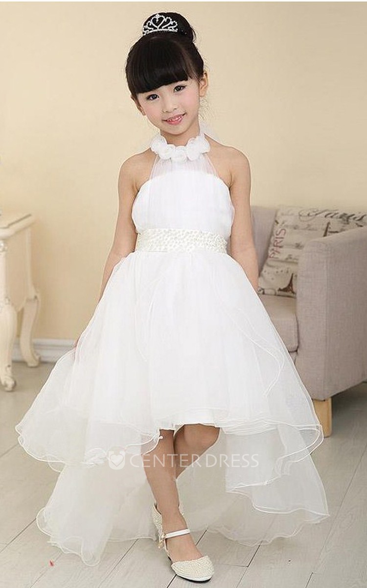 White high low outlet flower girl dress