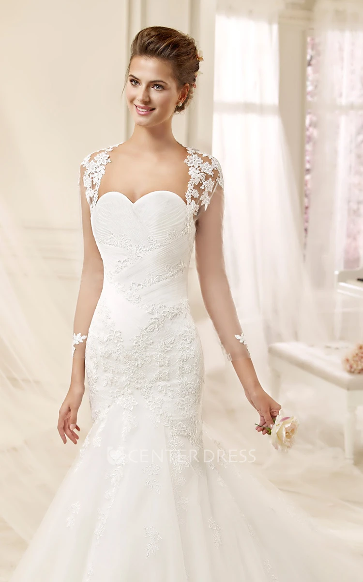Sweetheart Sheath Mermaid Wedding Gown with Appliques and Pleated Bust