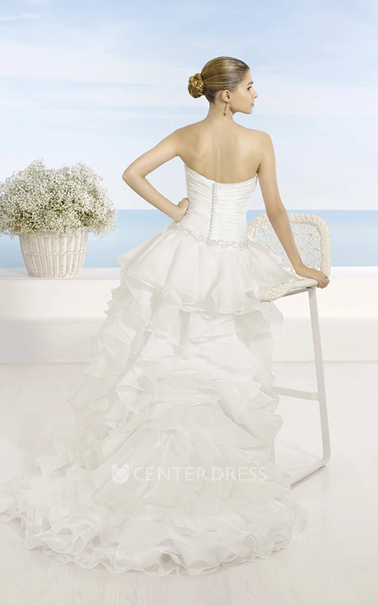 A-Line Sweetheart Ruffled Floor-Length Organza Wedding Dress With Criss Cross And Waist Jewellery
