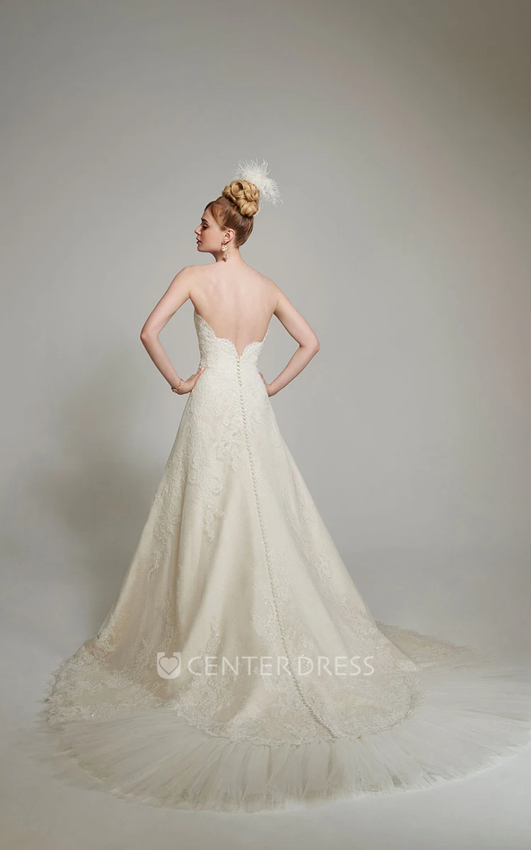 A-Line Sweetheart Lace&Tulle Wedding Dress With Backless Design