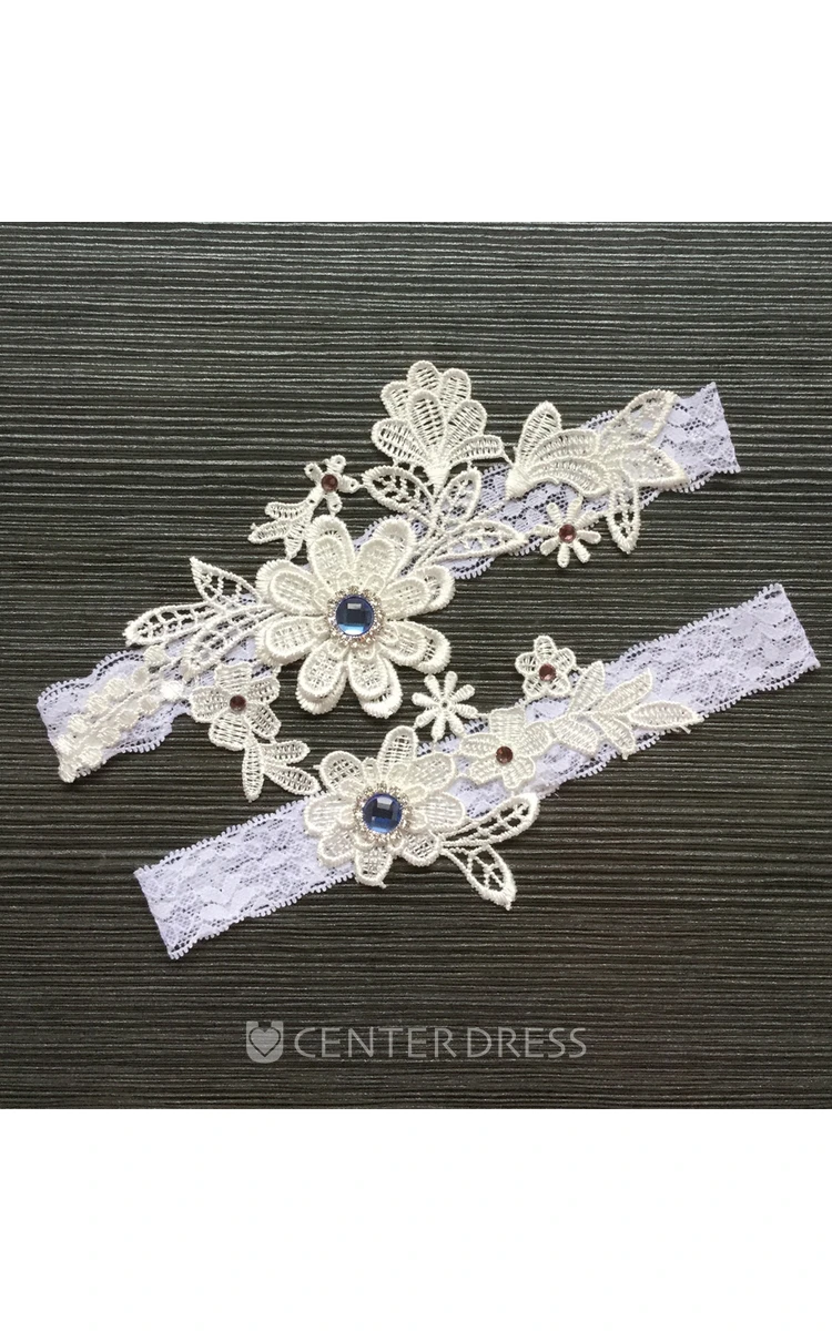 Western Style Blue Diamond Lace Elastic Two Sets Of Bridal Garter Within 16-23inch