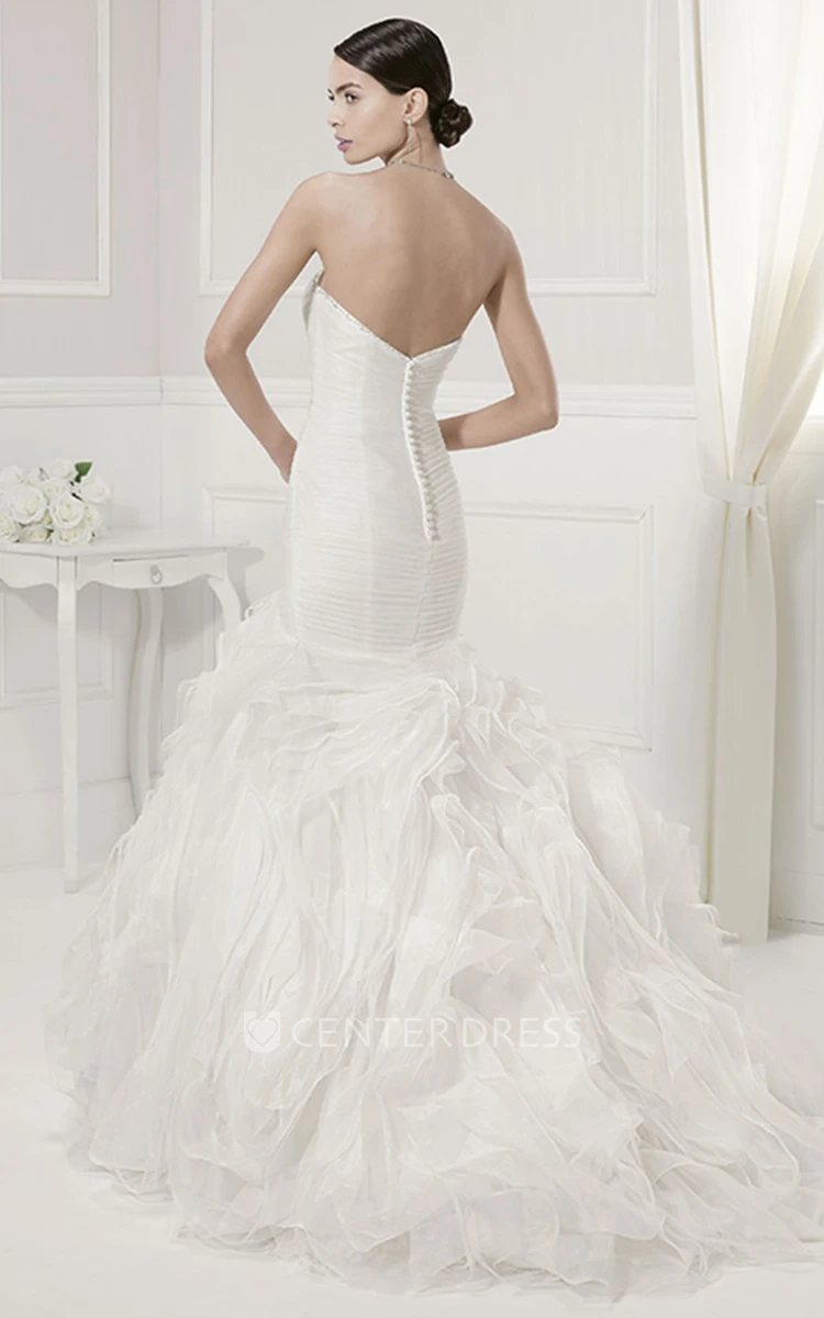 Ruched Mermaid Tiered Organza Bridal Gown With Removable Straps