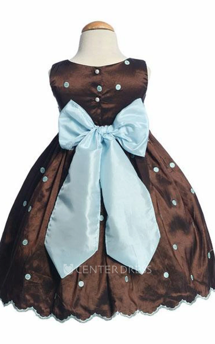 Tea-Length Embroideried Bowed Taffeta Flower Girl Dress