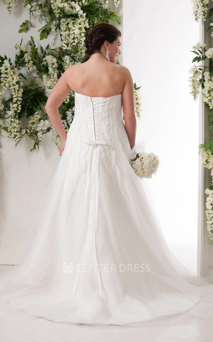 Sweetheart A-Line Tulle Dress With Beading And Corset Back