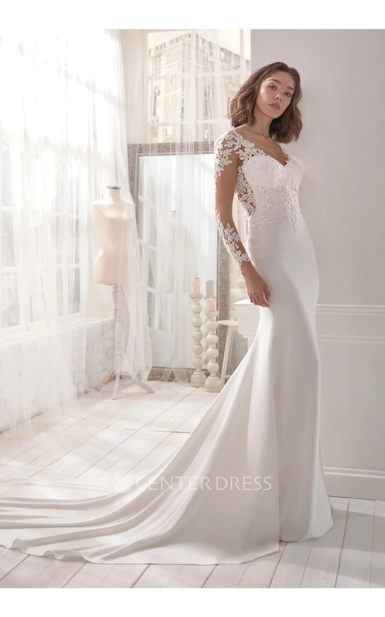 Fabulous Long Sleeve Chapel Train Bridal Gown With Ilussion Back