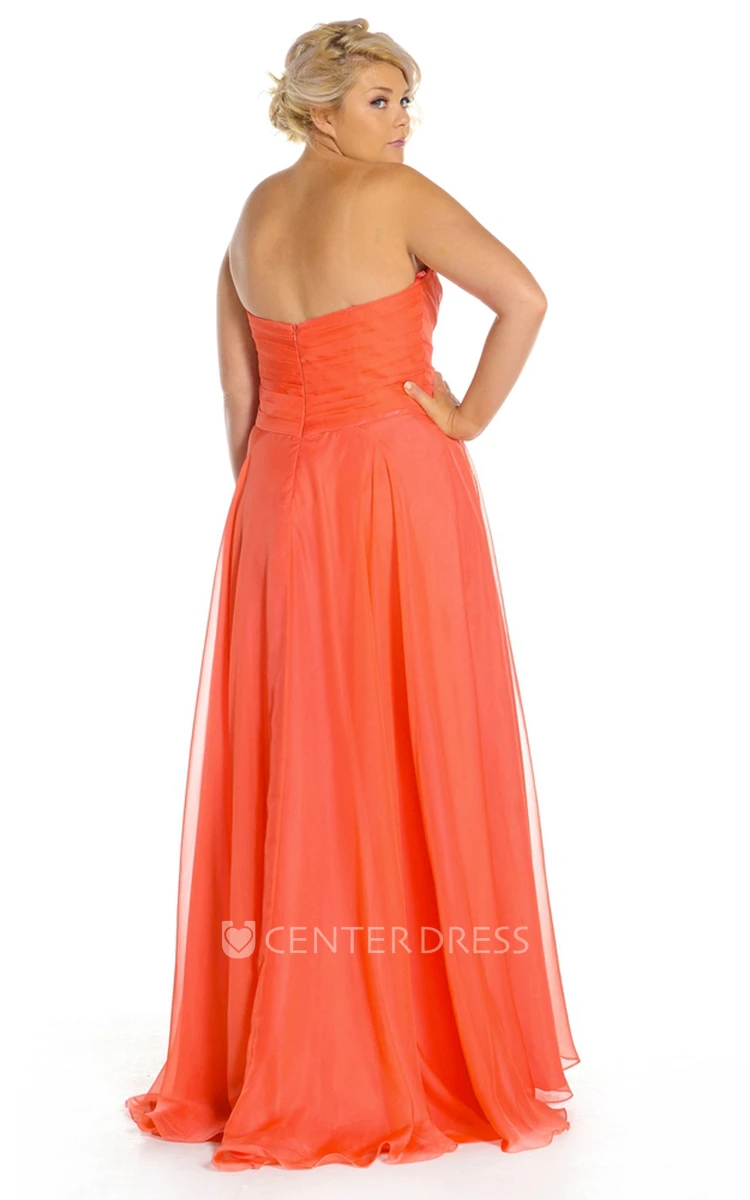 A-Line Sleeveless Sweetheart Criss-Cross Floor-Length Chiffon Prom Dress With Draping And Appliques