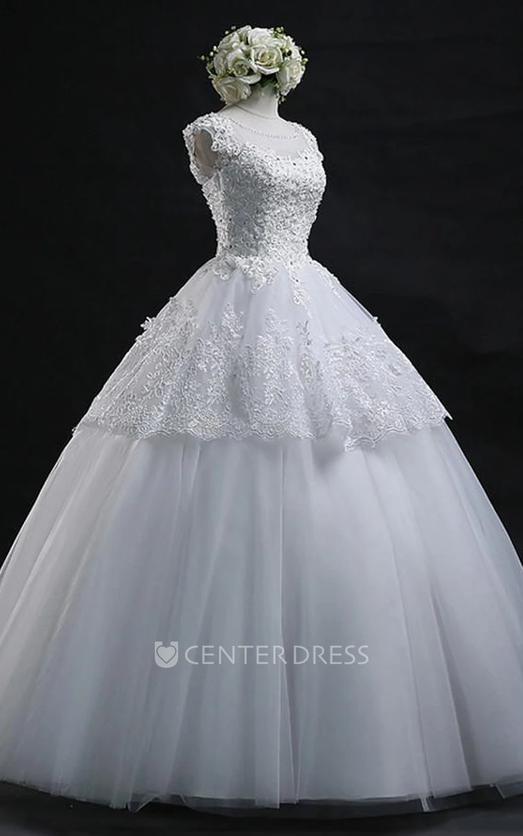 Ball Gown Jewel Lace Tulle Lace-up Corset Back Wedding Dress