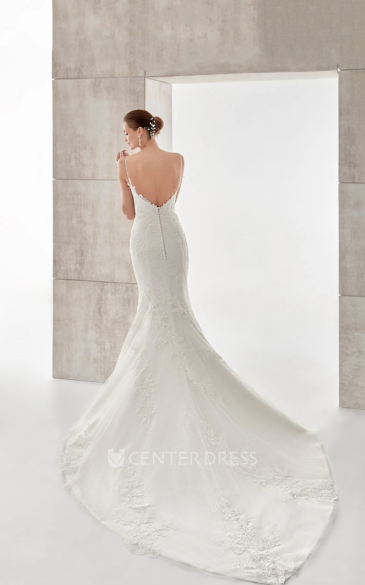 Sweetheart Spaghetti-Strap Mermaid Gown With Open Back And Court Train