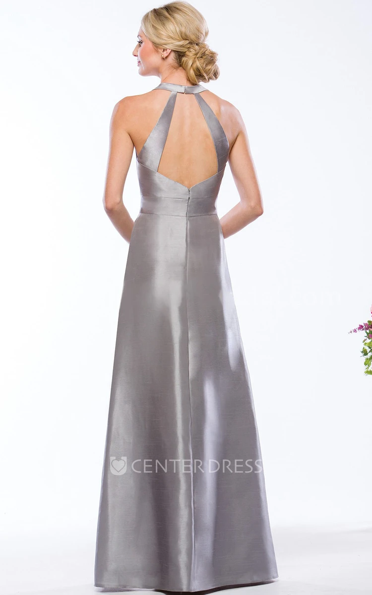 V-Neck Sleeveless A-Line Gown With Pockets And Keyhole Back