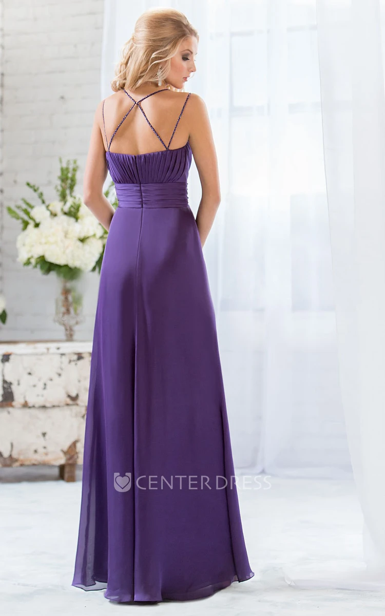 Sleeveless A-Line Empire Bridesmaid Dress With Pleats And Crystals