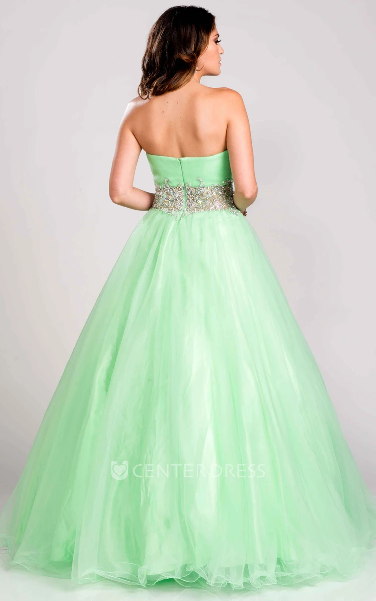 Tulle Sweetheart A-Line Prom Dress Featuring Crystal Detailed Waist