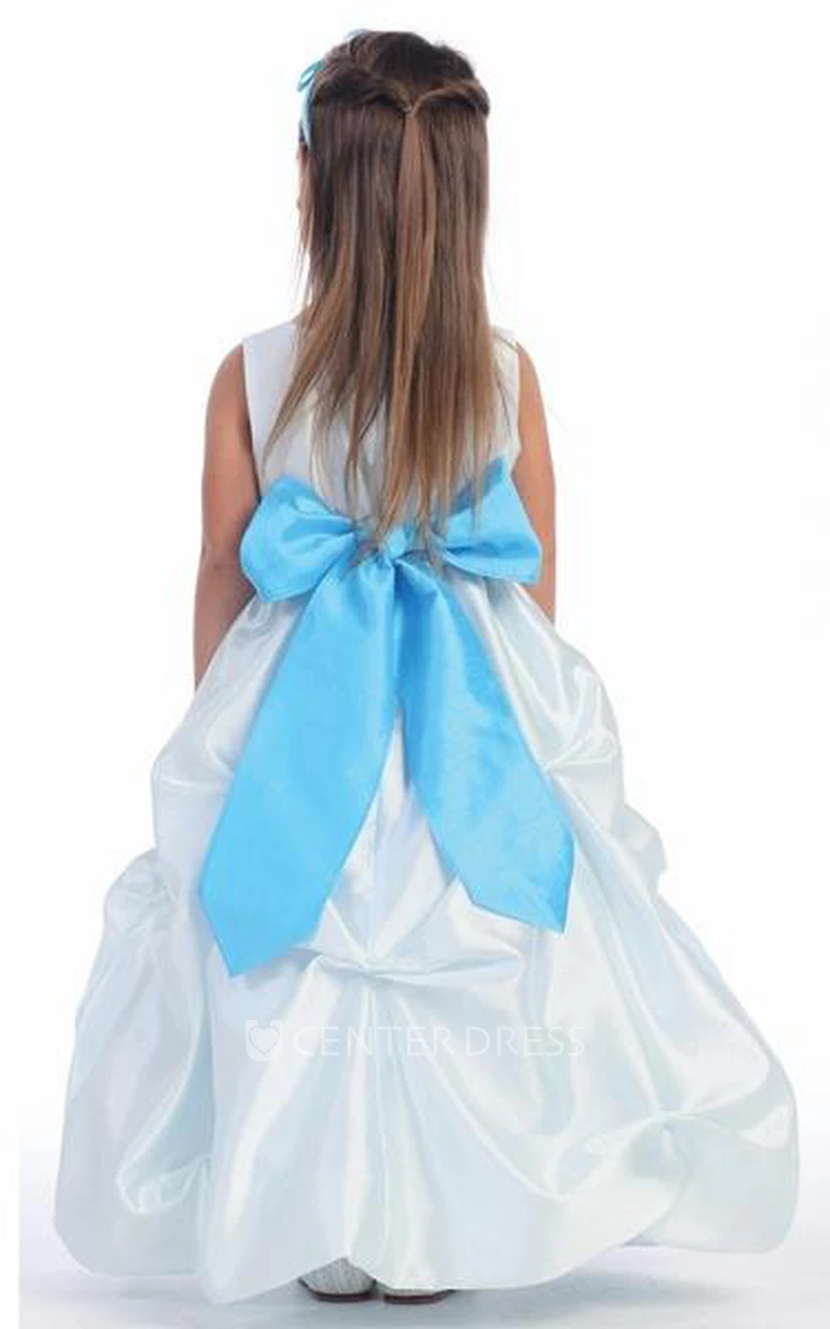 Floral Ruched Floral Organza Flower Girl Dress With Sash