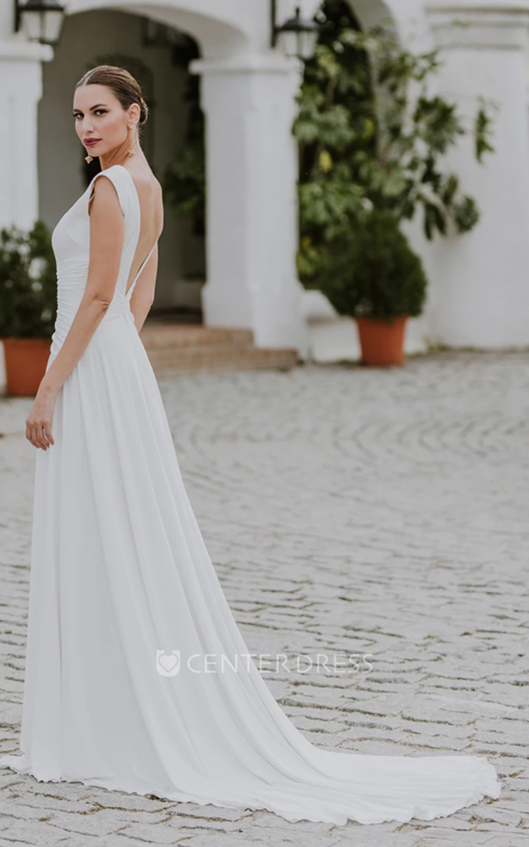 Chiffon Deep-V Back Romantic Wedding Dress A-Line